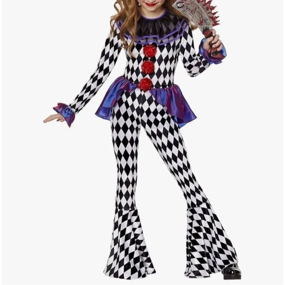 Girls Carnival Clown Unitard Costume Size 3-4T Cosplay Halloween Jumpsuit Only - Picture 1 of 8